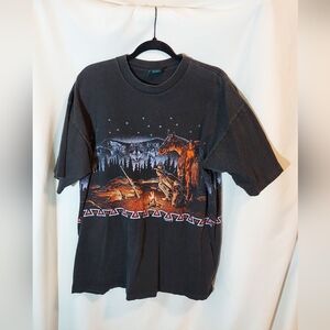 VTG 1992 Habitat Nebraska Cowboy Campfire T-Shirt XL AOP Single Stitch